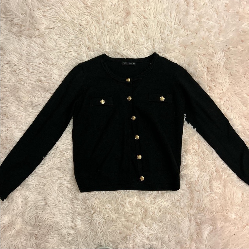 Chic Black Cardigan with Gold Accents